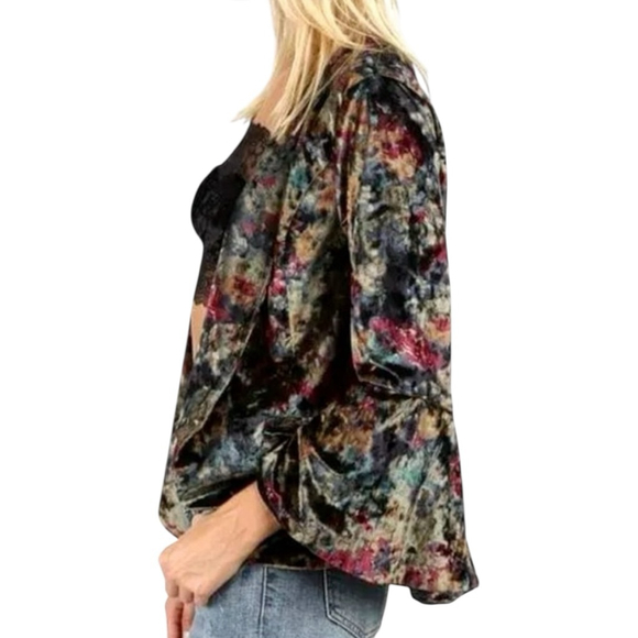 POL Dark Velvet Blazer Multicolor 3/4 Bell Sleeve Size M (19.5”PTP) NWT - Picture 5 of 8